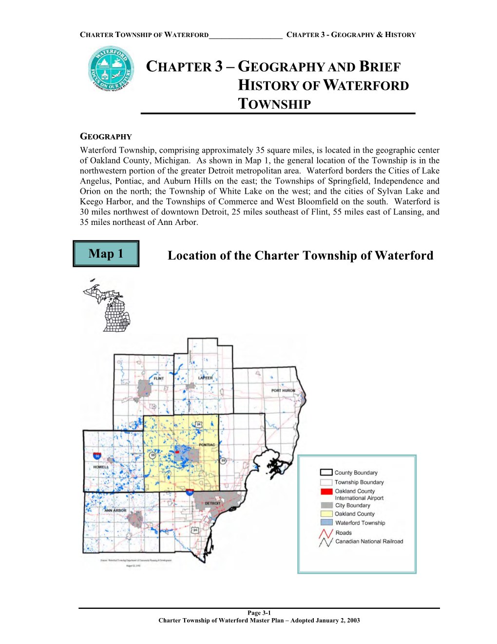 Chapter 3 – Geography and Brief History of Waterford Township