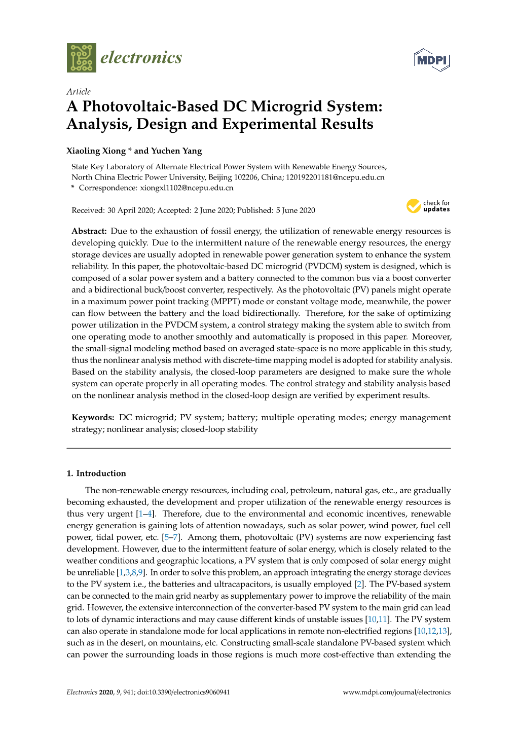 A Photovoltaic-Based DC Microgrid System: Analysis, Design and Experimental Results