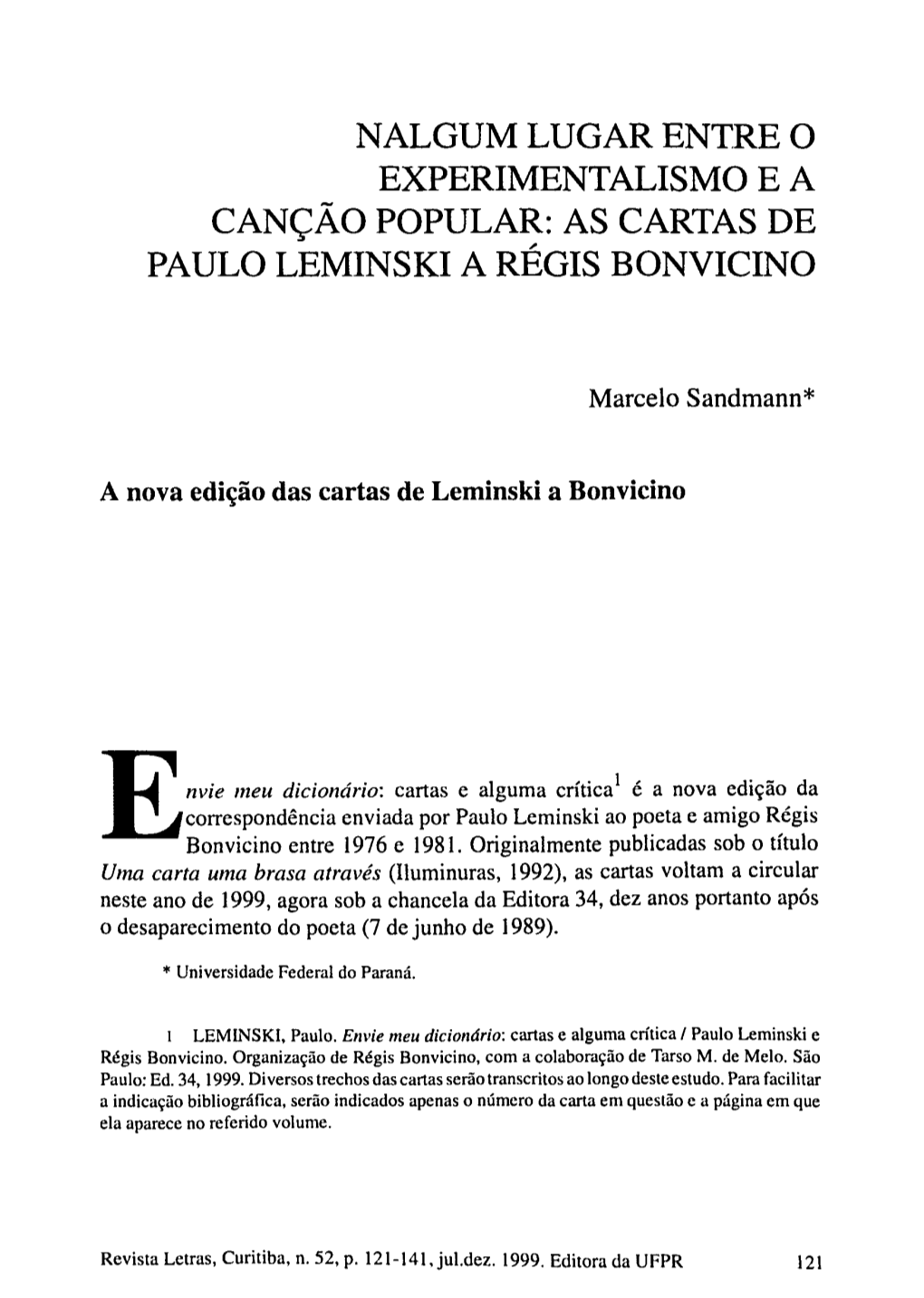 As Cartas De Paulo Leminski a Régis Bonvicino
