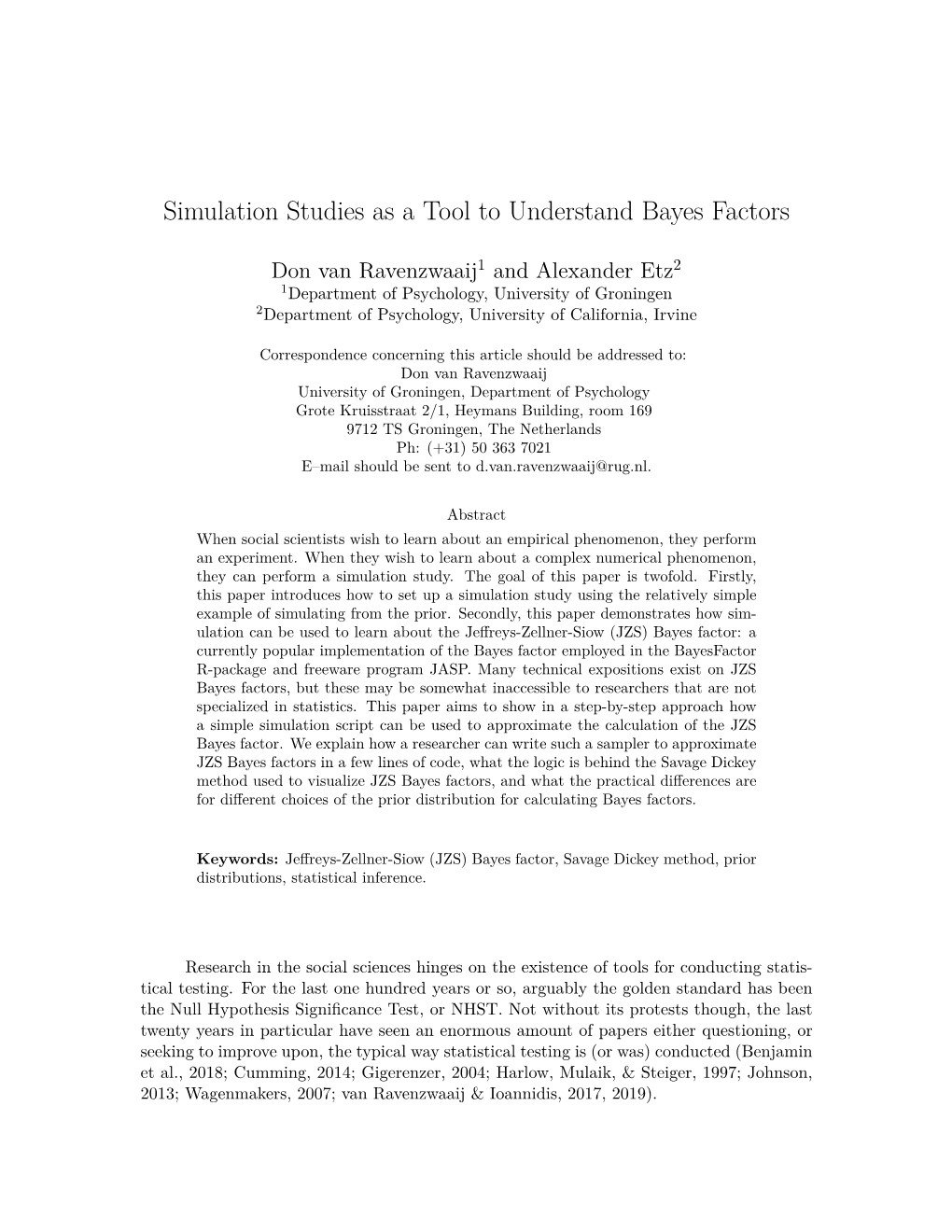 Simulation Studies As a Tool to Understand Bayes Factors