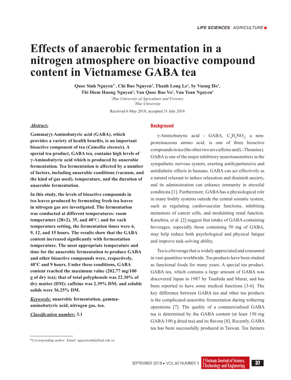 Effects of Anaerobic Fermentation in a Nitrogen Atmosphere on Bioactive