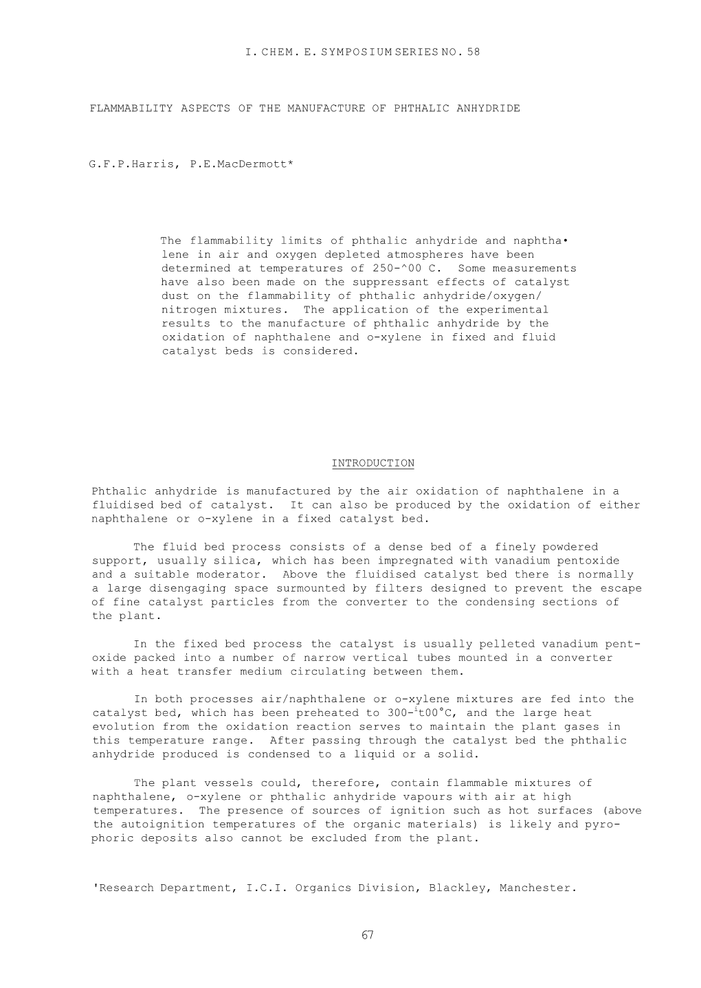 6. Flammability Aspects of the Manufacture of Phthalic Anhydride