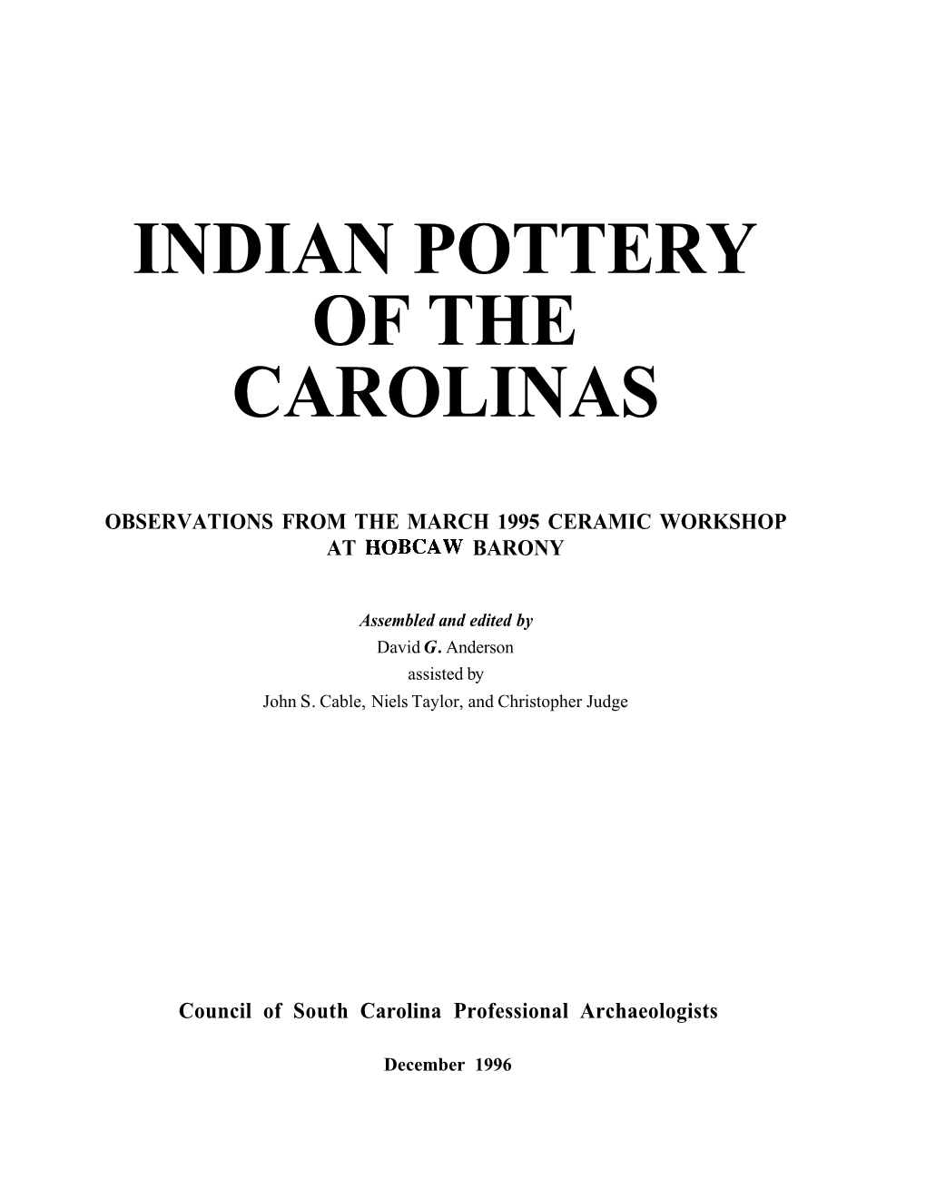 Indian Pottery of the Carolinas