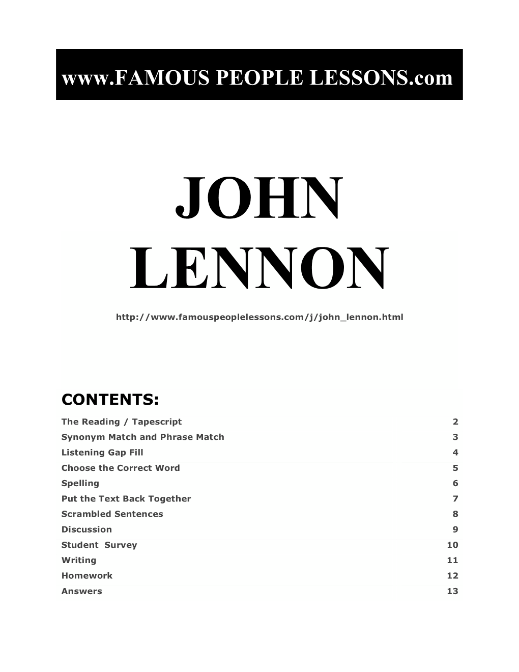 JOHN LENNON DISCUSSION: STUDENT A’S QUESTIONS (Do Not Show These to Student B)