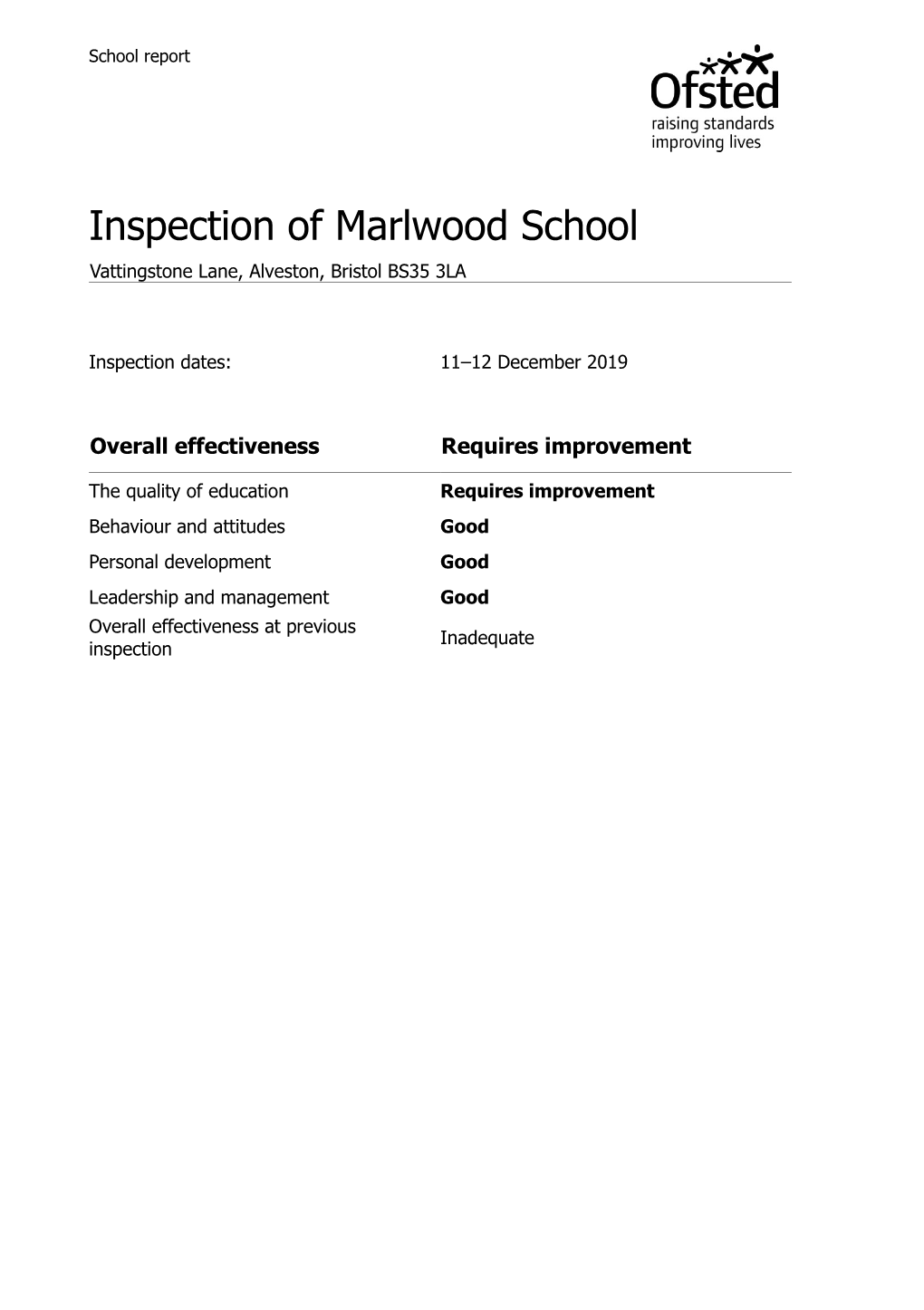 Inspection of Marlwood School Vattingstone Lane, Alveston, Bristol BS35 3LA