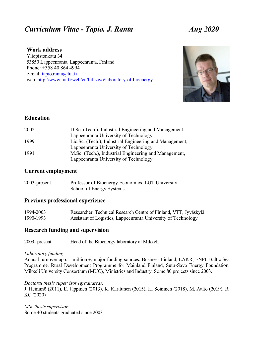 Curriculum Vitae - Tapio