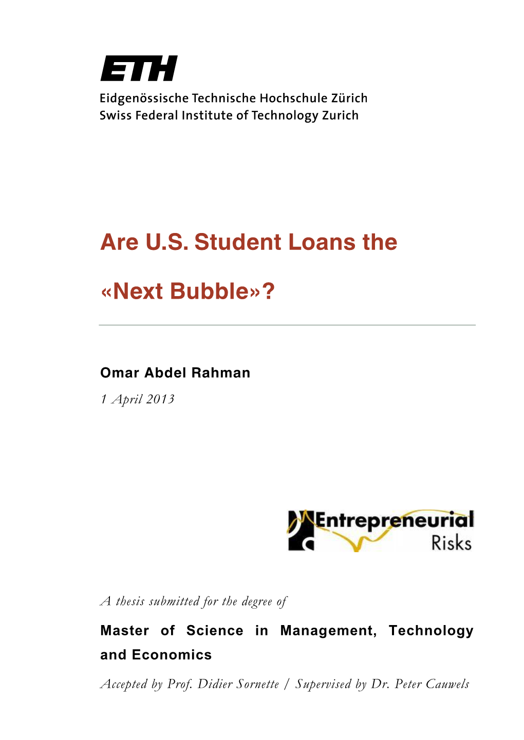 Are U.S. Student Loans the «Next Bubble»?