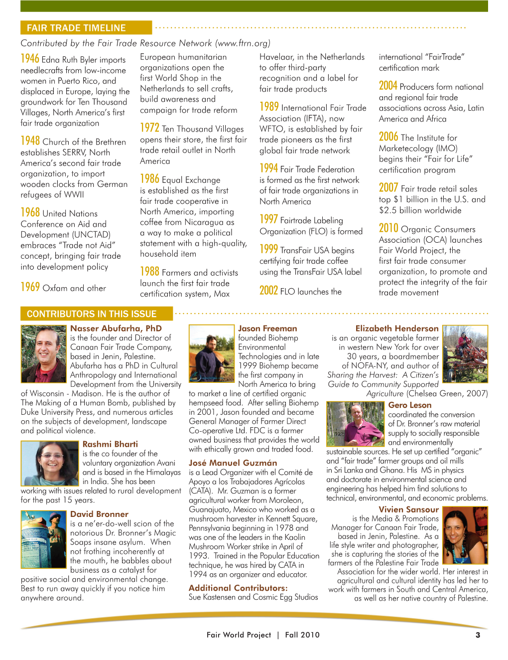 Fair Trade Timeline Contributors in This Issue