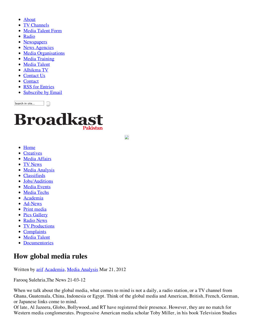 How Global Media Rules | Broadcast Pakistan, Media Magazine of Pakistan