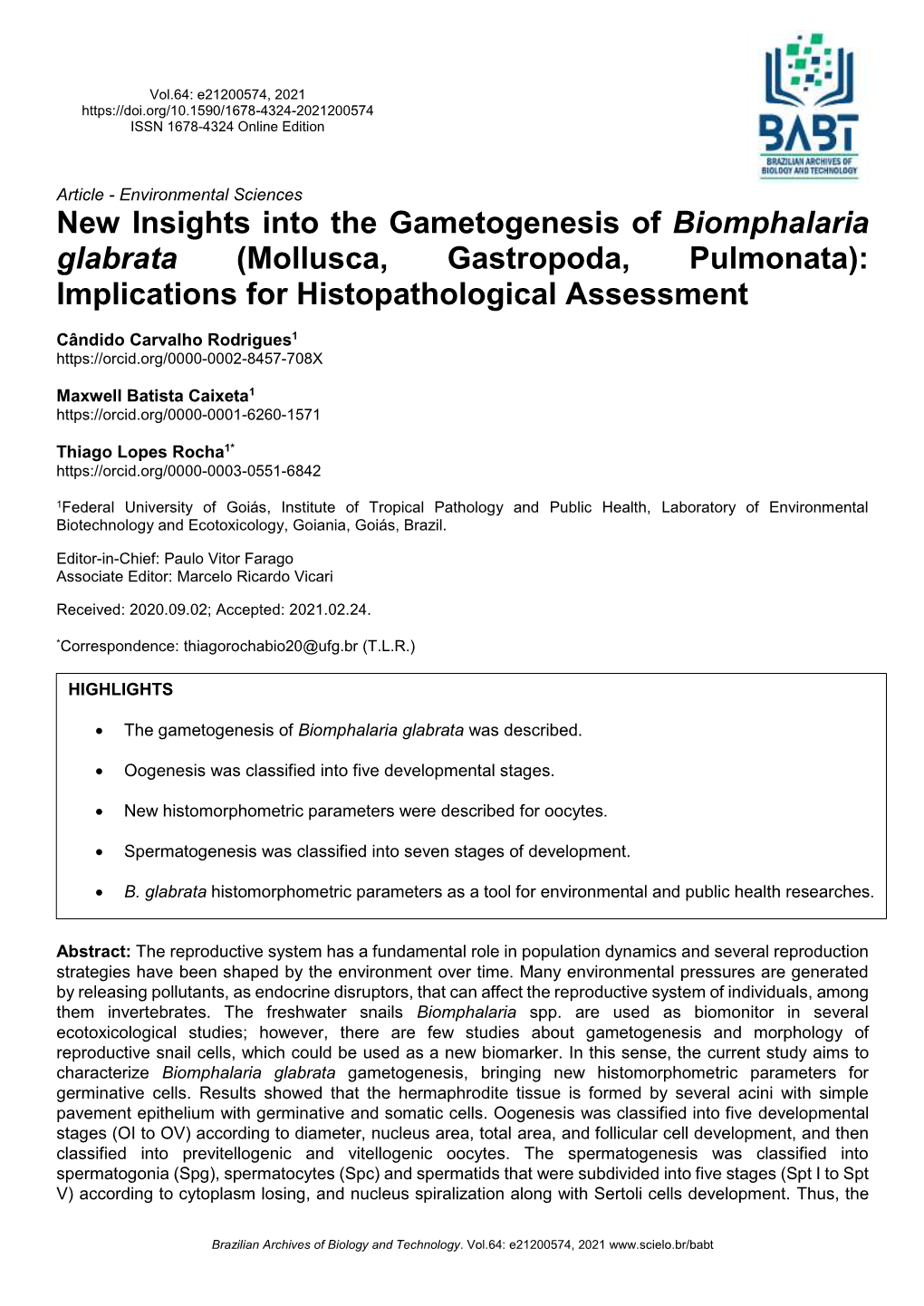 New Insights Into the Gametogenesis of Biomphalaria Glabrata (Mollusca, Gastropoda, Pulmonata): Implications for Histopathological Assessment