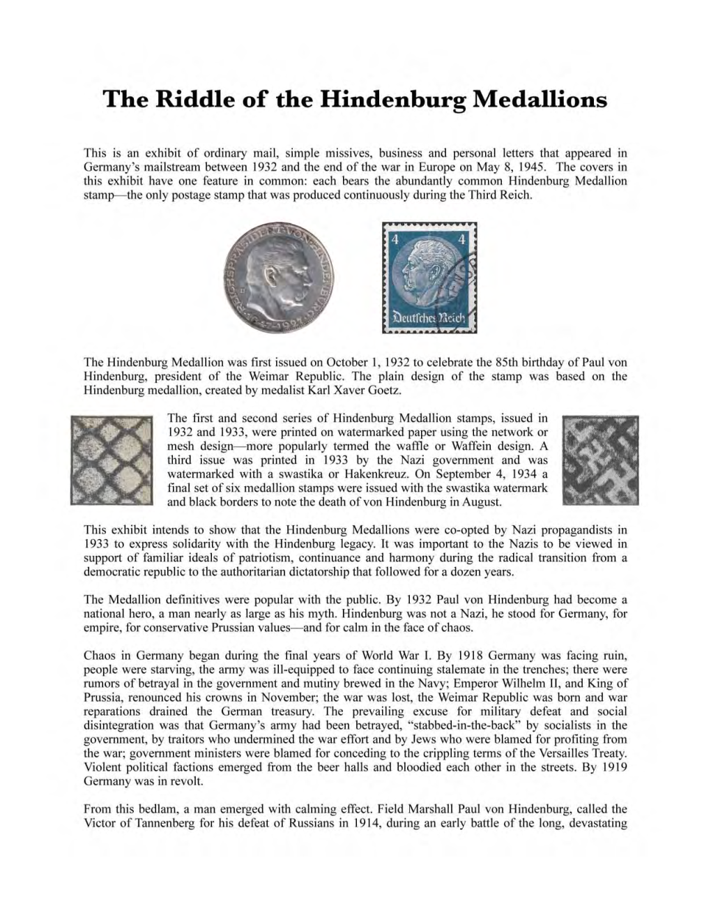 The Riddle of the Hindenburg Medallions