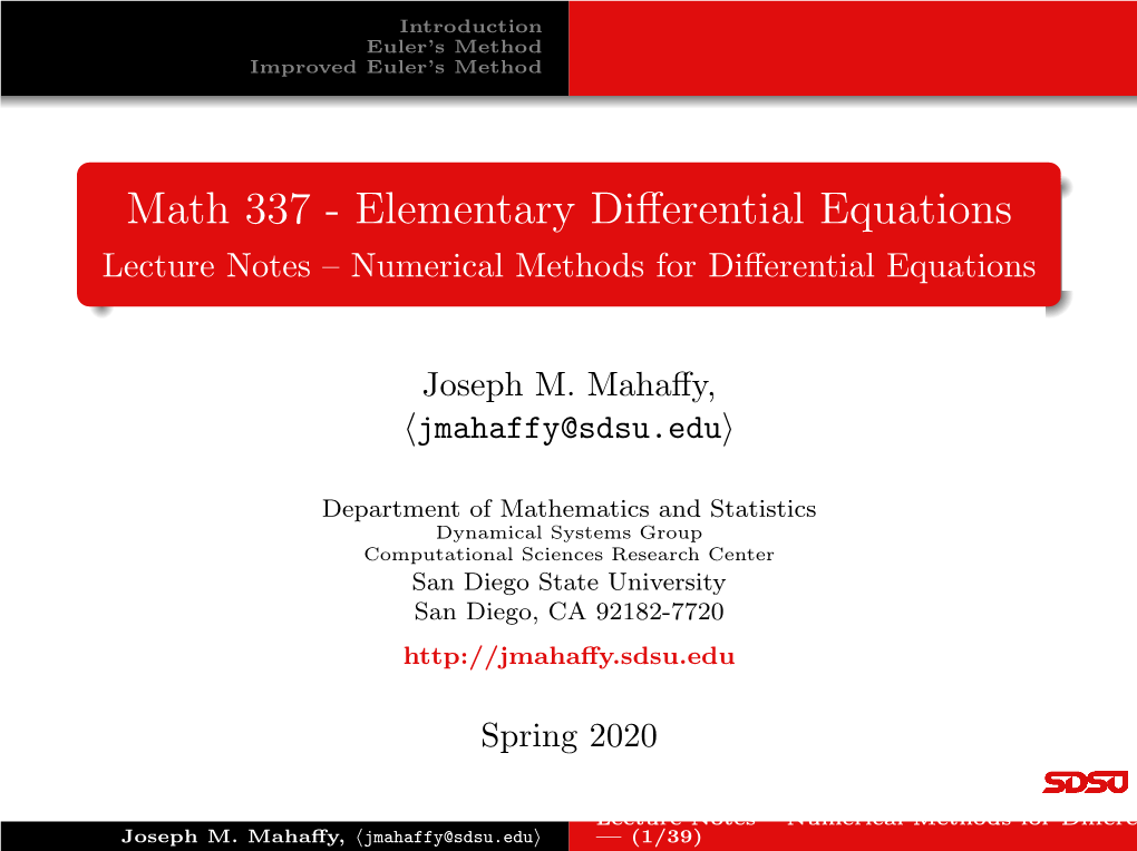 Lecture Notes – Numerical Methods for Differential Equations