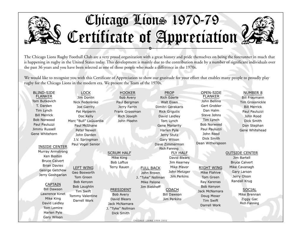 Certificate of Appreciation