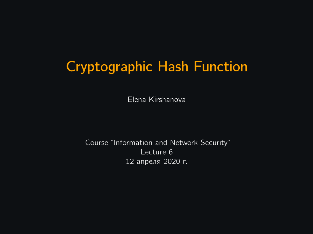 Cryptographic Hash Function