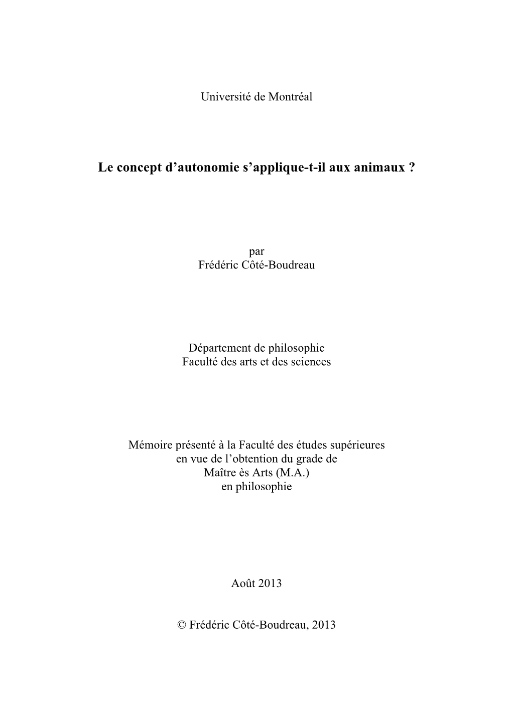 Le Concept D'autonomie S'applique-T-Il Aux Animaux ?