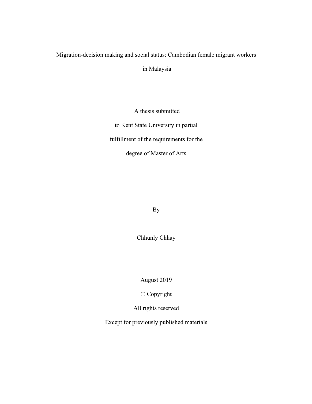 Migration-Decision Making and Social Status: Cambodian Female Migrant Workers