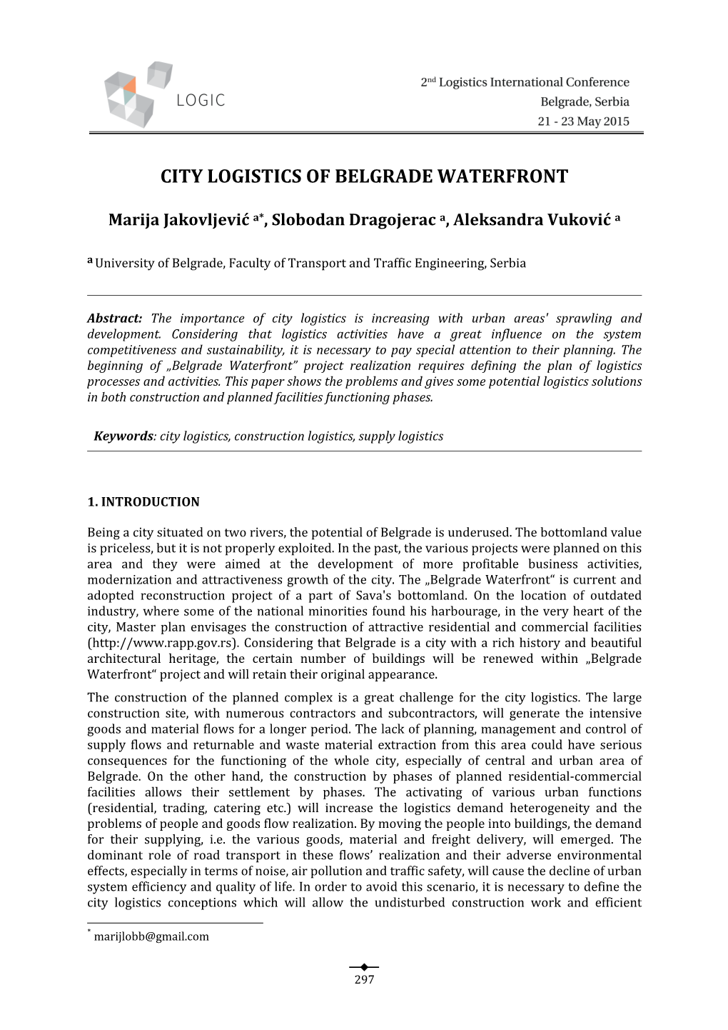 City Logistics of Belgrade Waterfront