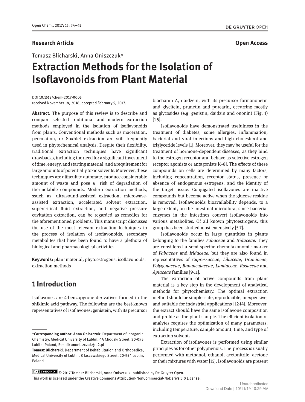 Extraction Methods for the Isolation of Isoflavonoids from Plant Material