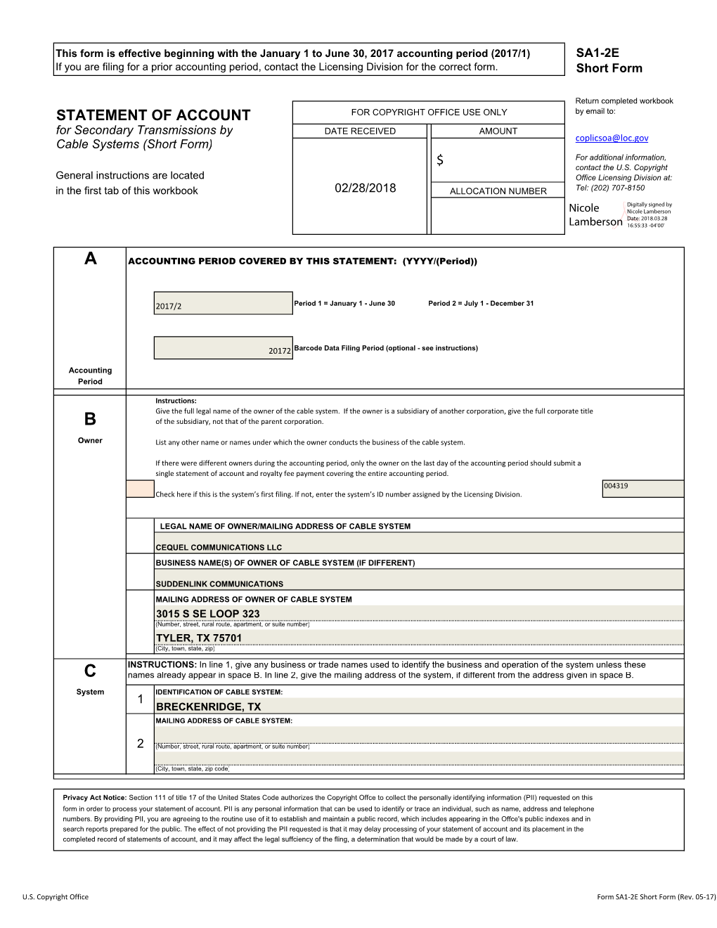 4319 Check Here If This Is the System’S First Filing