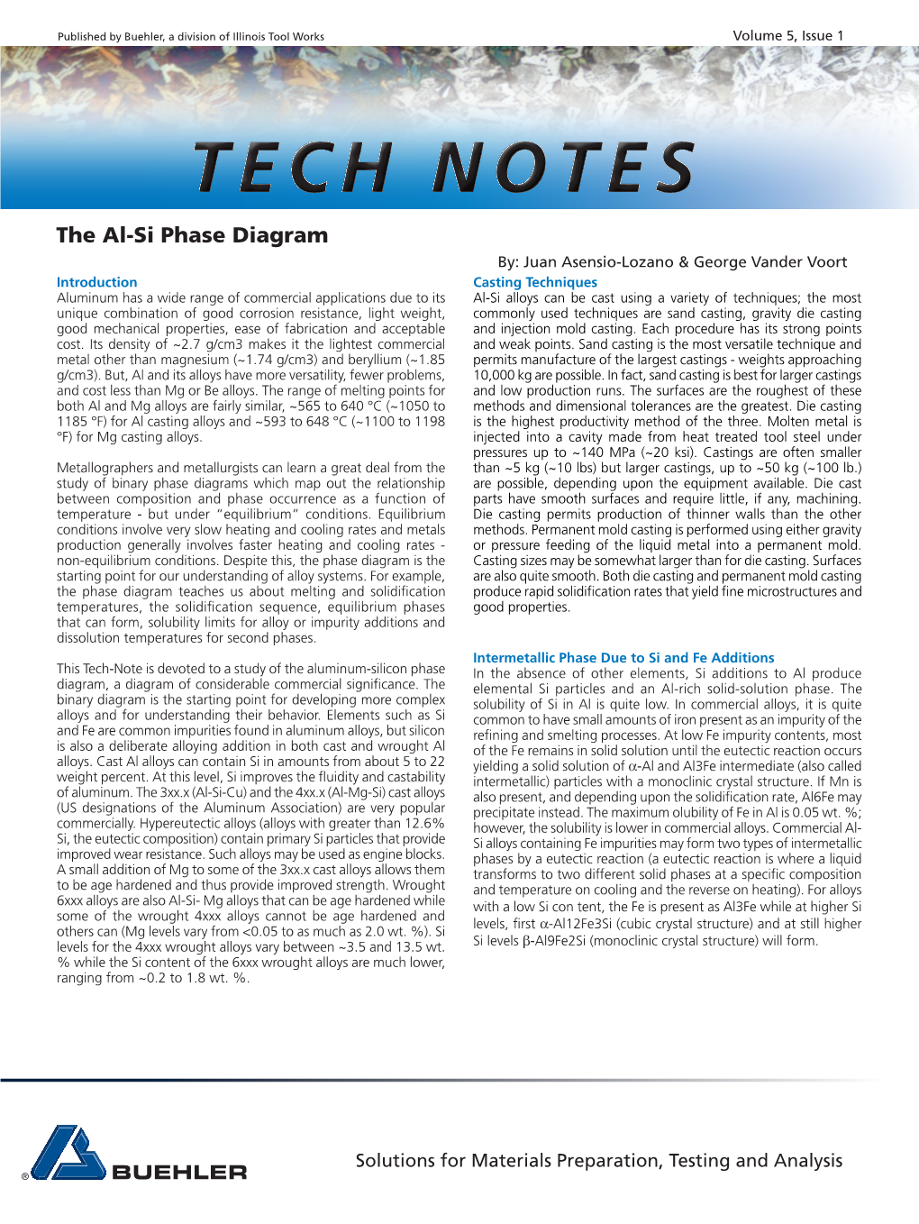 Volume 5 Issue 1: the Al-Si Phase Diagram