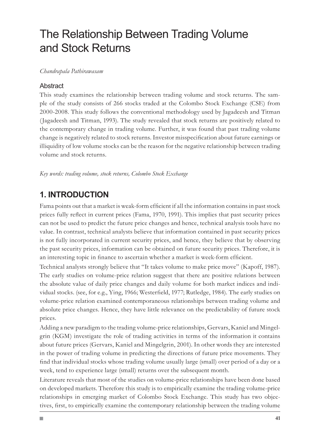 The Relationship Between Trading Volume and Stock Returns