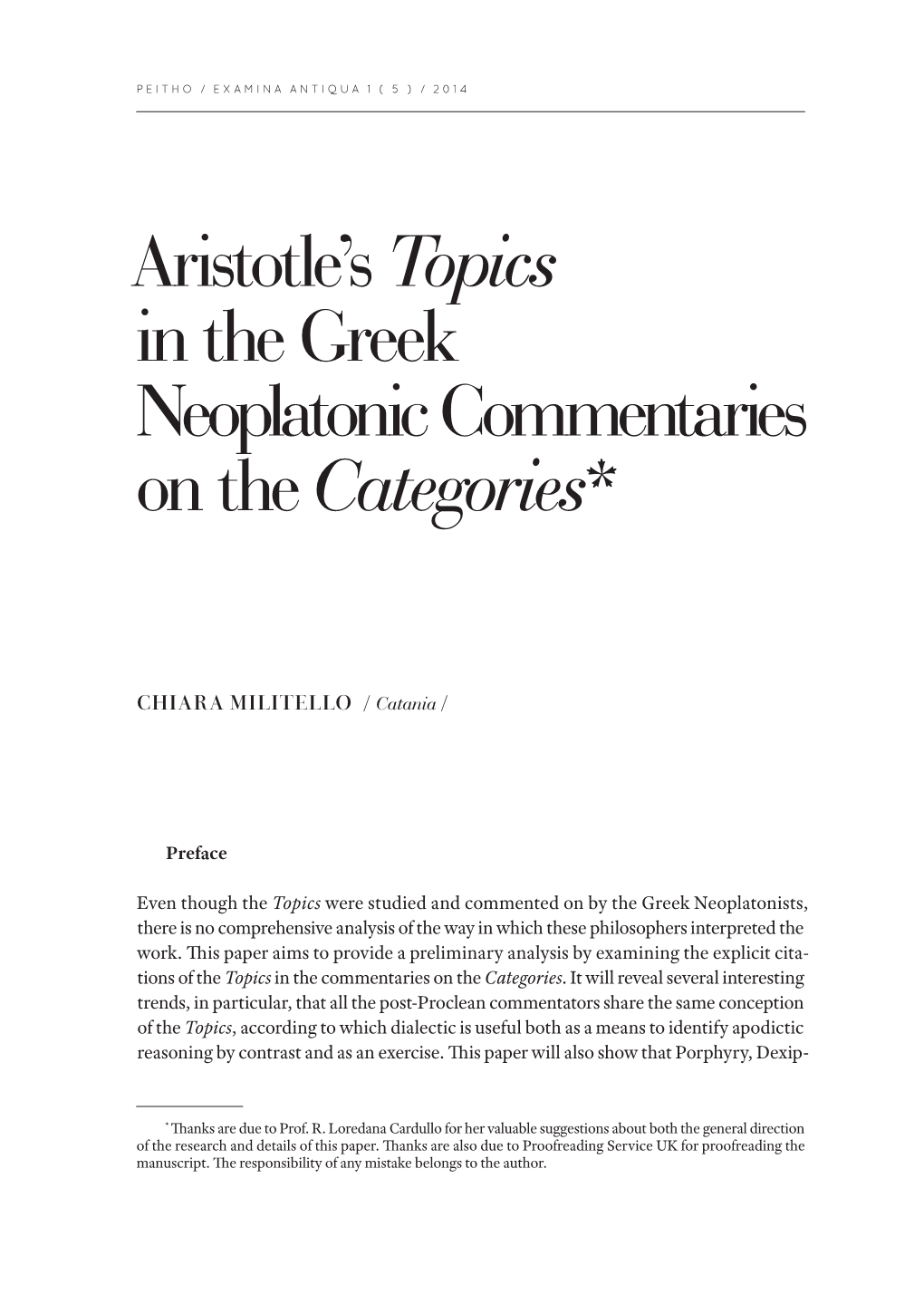 Aristotle's Topics in the Greek Neoplatonic Commentaries