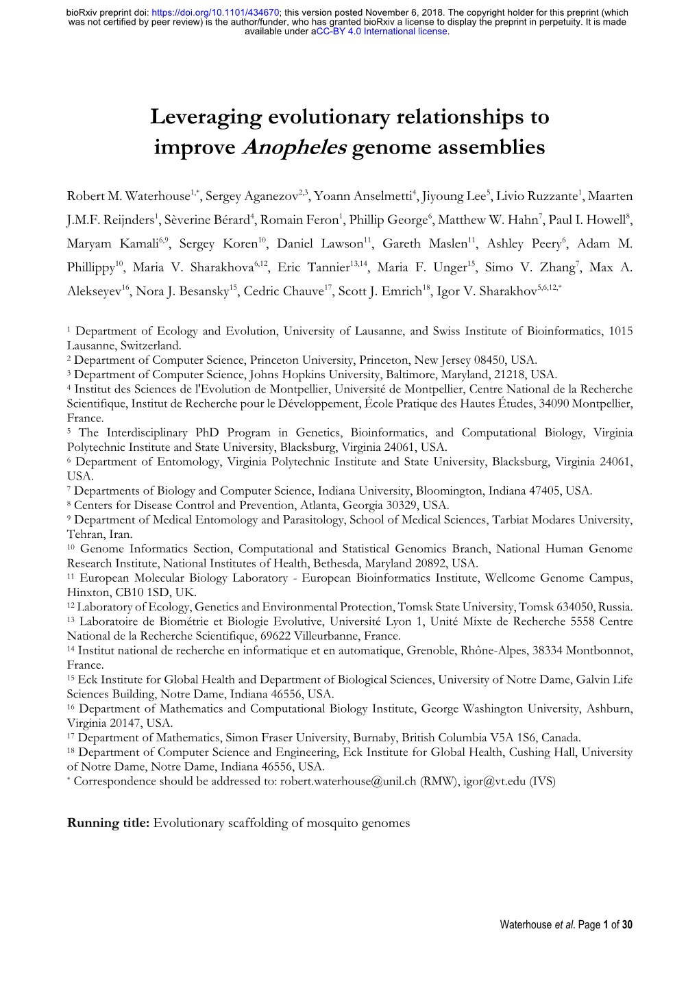 Leveraging Evolutionary Relationships to Improve Anopheles Genome Assemblies