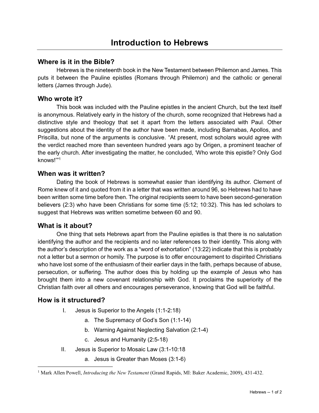 Introduction to Hebrews