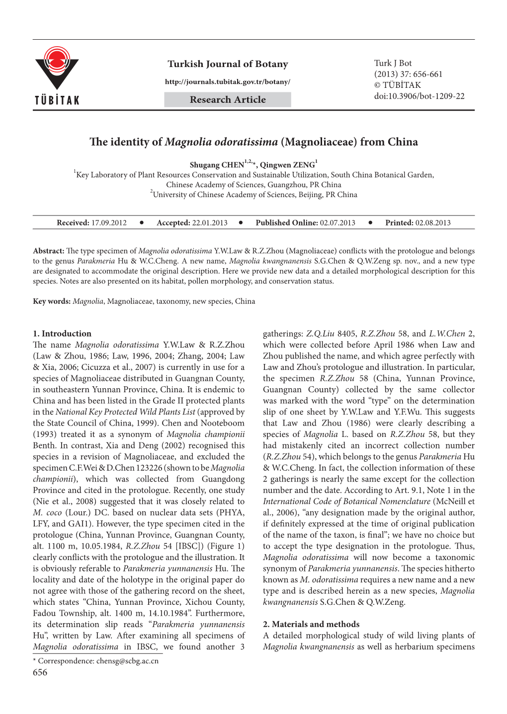 The Identity of Magnolia Odoratissima (Magnoliaceae) from China