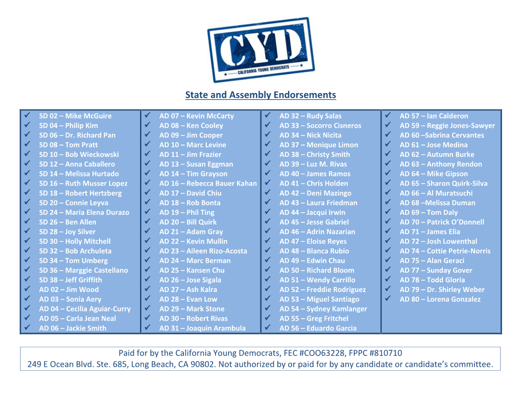 State and Assembly Endorsements