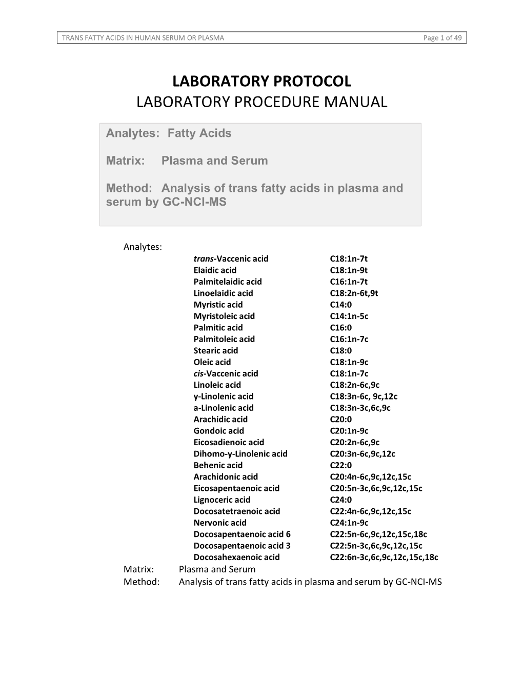 Laboratory Protocol Laboratory Procedure Manual