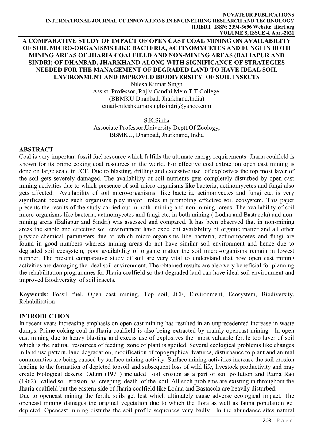 A Comparative Study of Impact of Open Cast Coal Mining