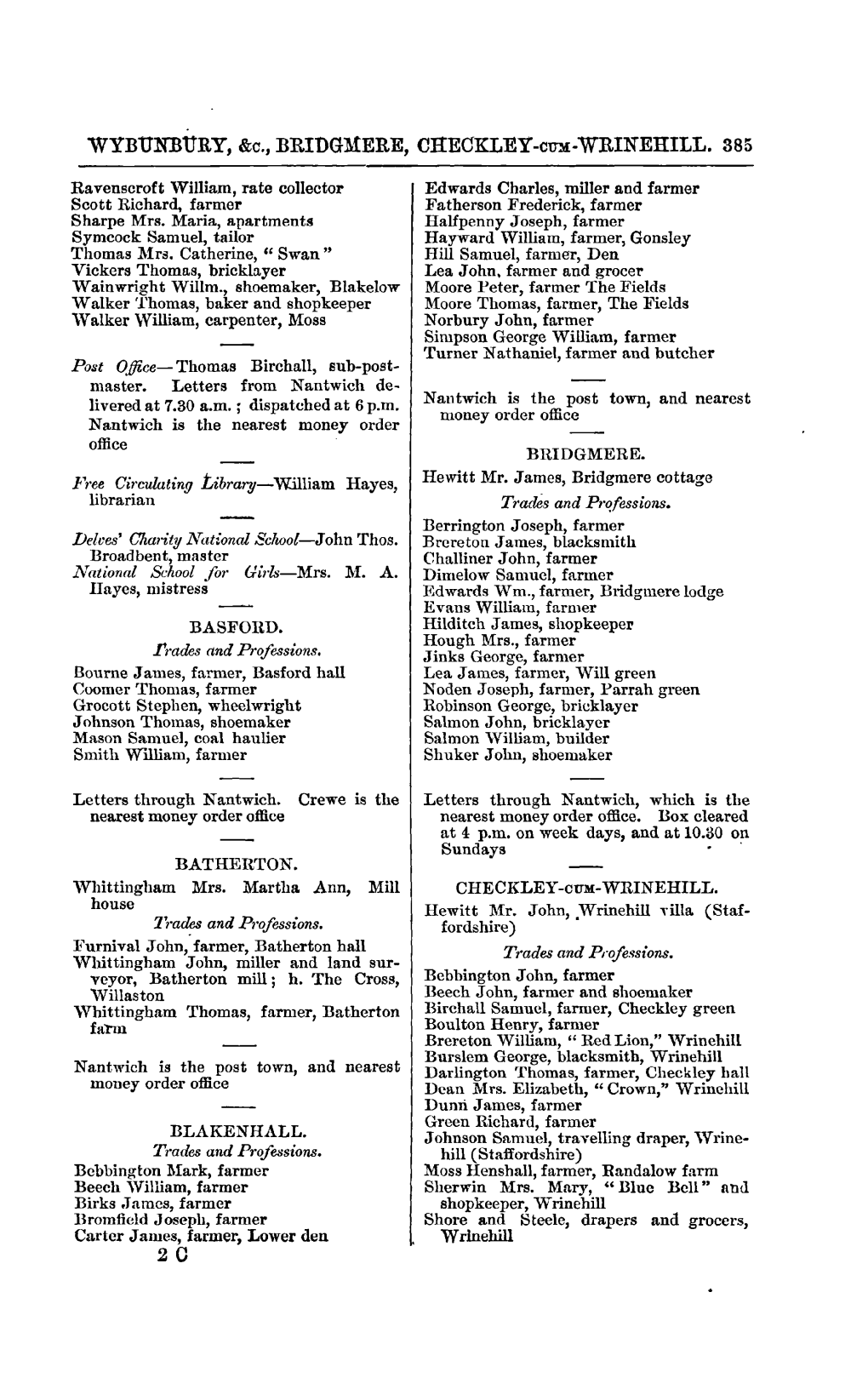 WYBUNBURY, &C., BRIDGMERE, CRECKLEY-Cidi-WRINEHILL