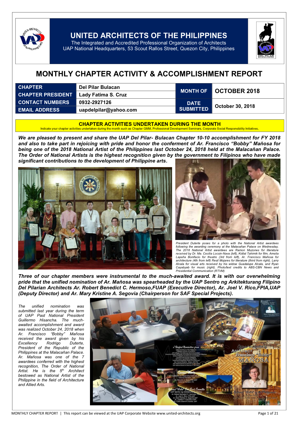 Del Pilar- Bulacan Chapter Report October 2018.Pdf