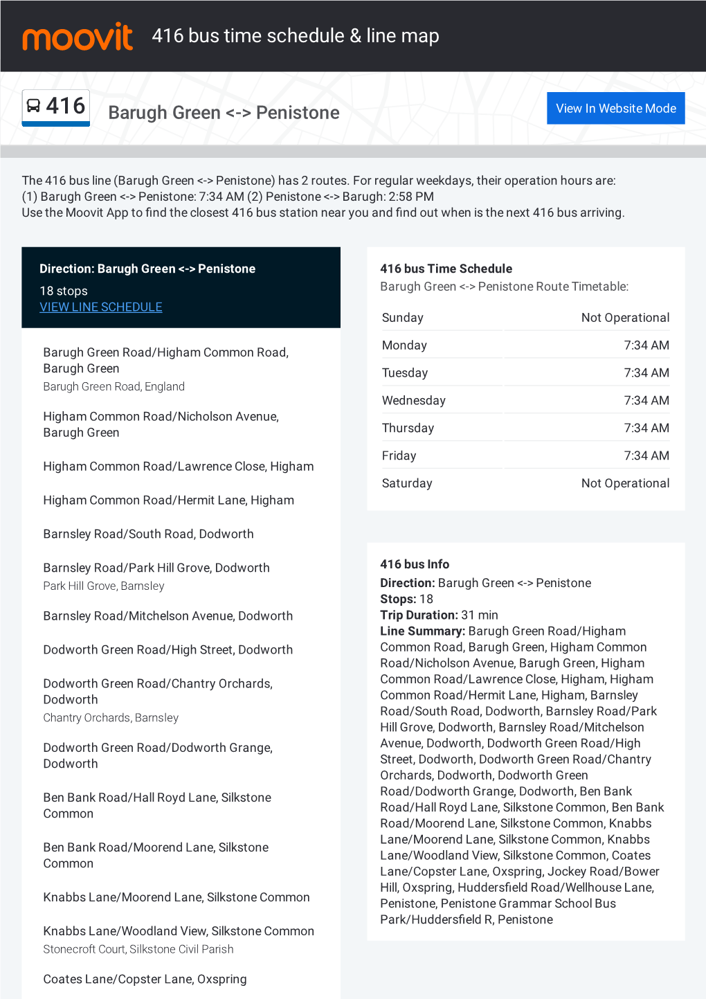 416 Bus Time Schedule & Line Route