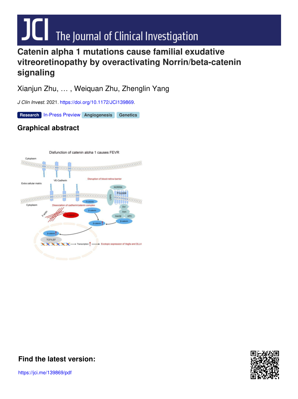 Catenin Alpha 1 Mutations Cause Familial Exudative Vitreoretinopathy by Overactivating Norrin/Beta-Catenin Signaling