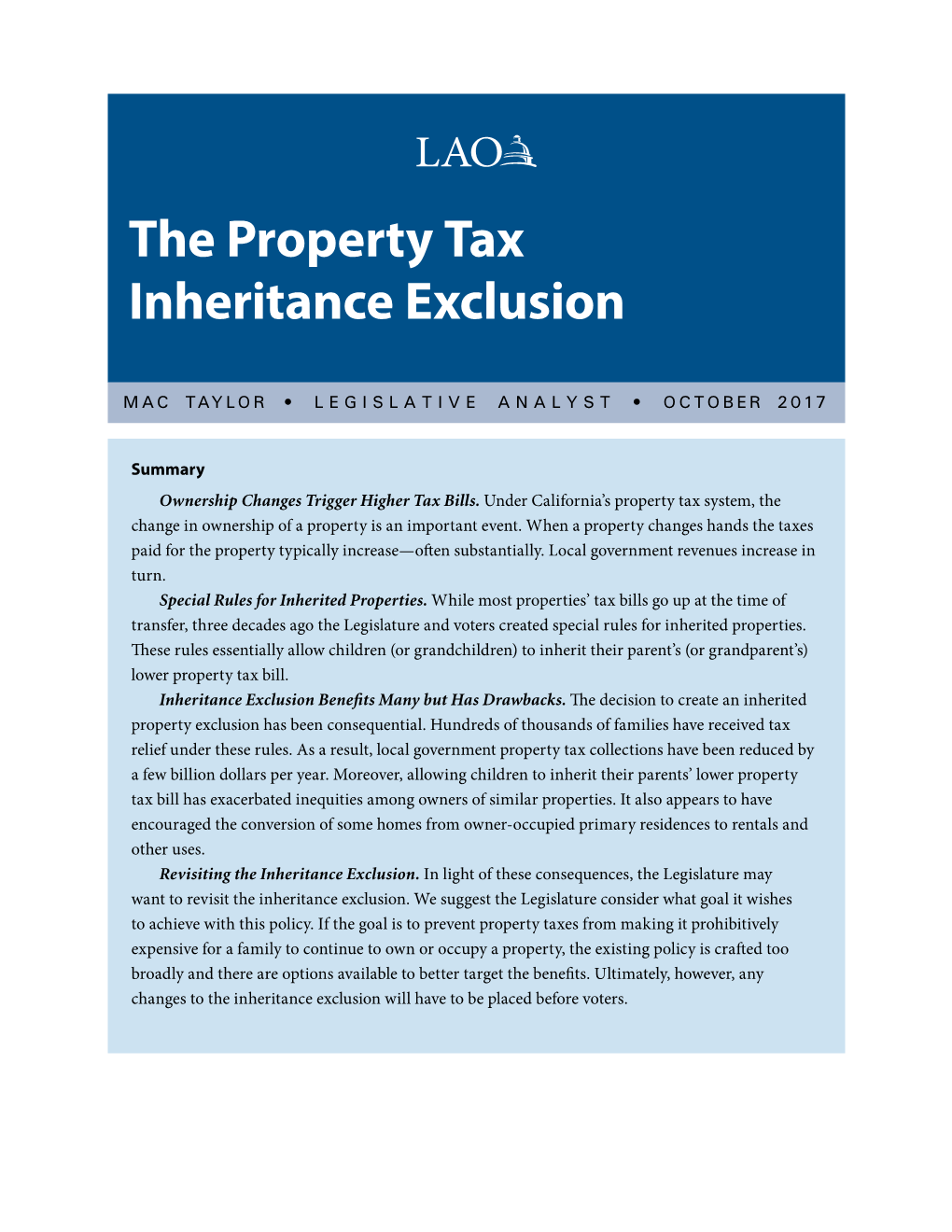 The Property Tax Inheritance Exclusion