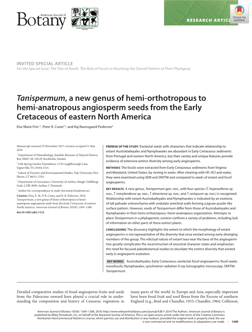 Tanispermum, a New Genus of Hemi‐Orthotropous to Hemi‐Anatropous Angiosperm Seeds from the Early Cretaceous of Eastern North