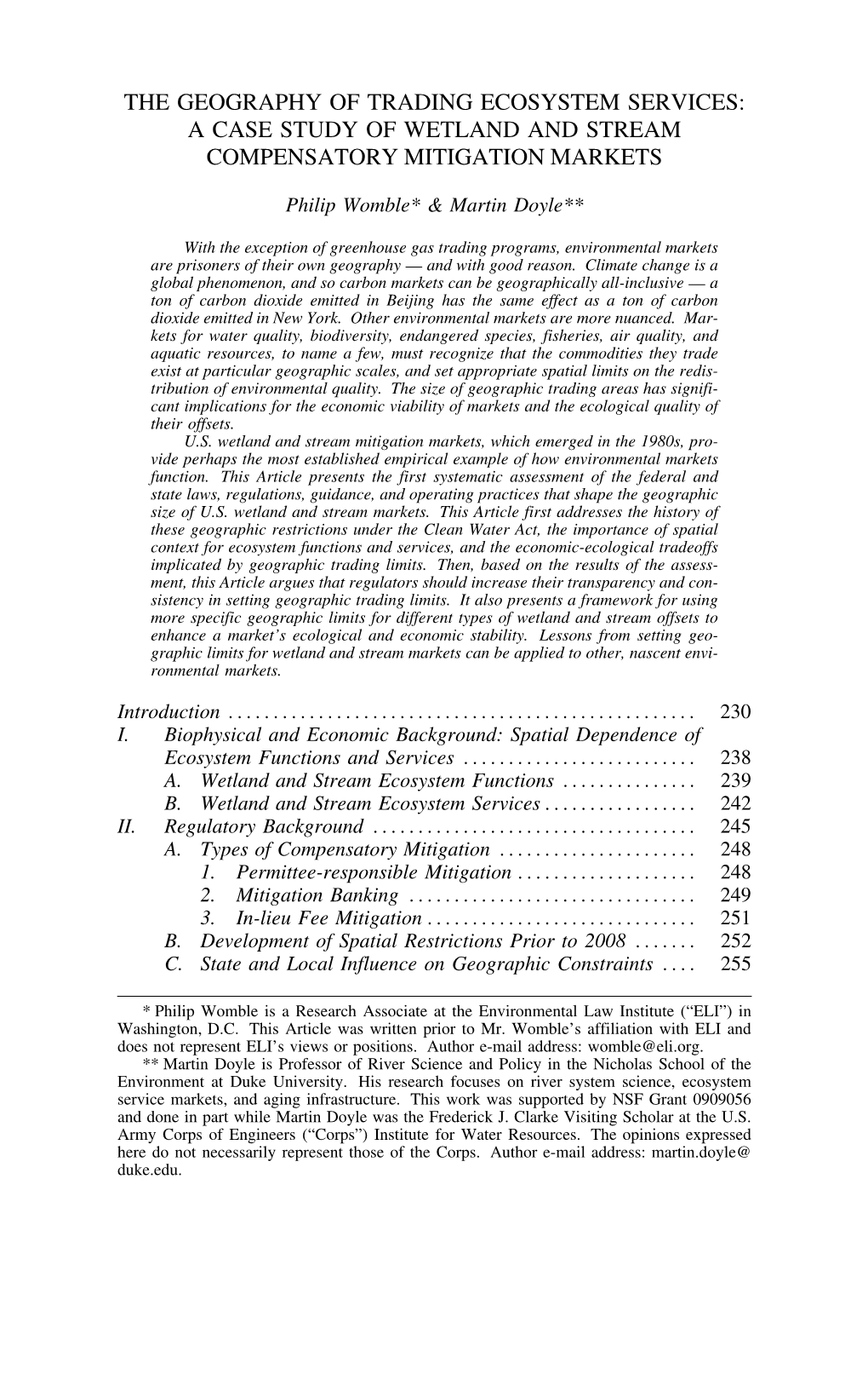 A Case Study of Wetland and Stream Compensatory Mitigation Markets