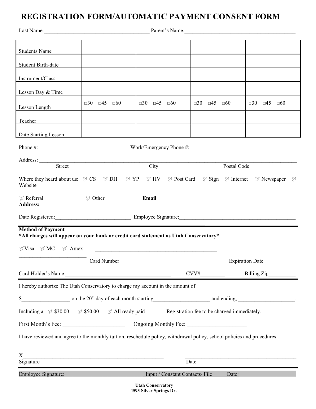 Automatic Payment Consent Form