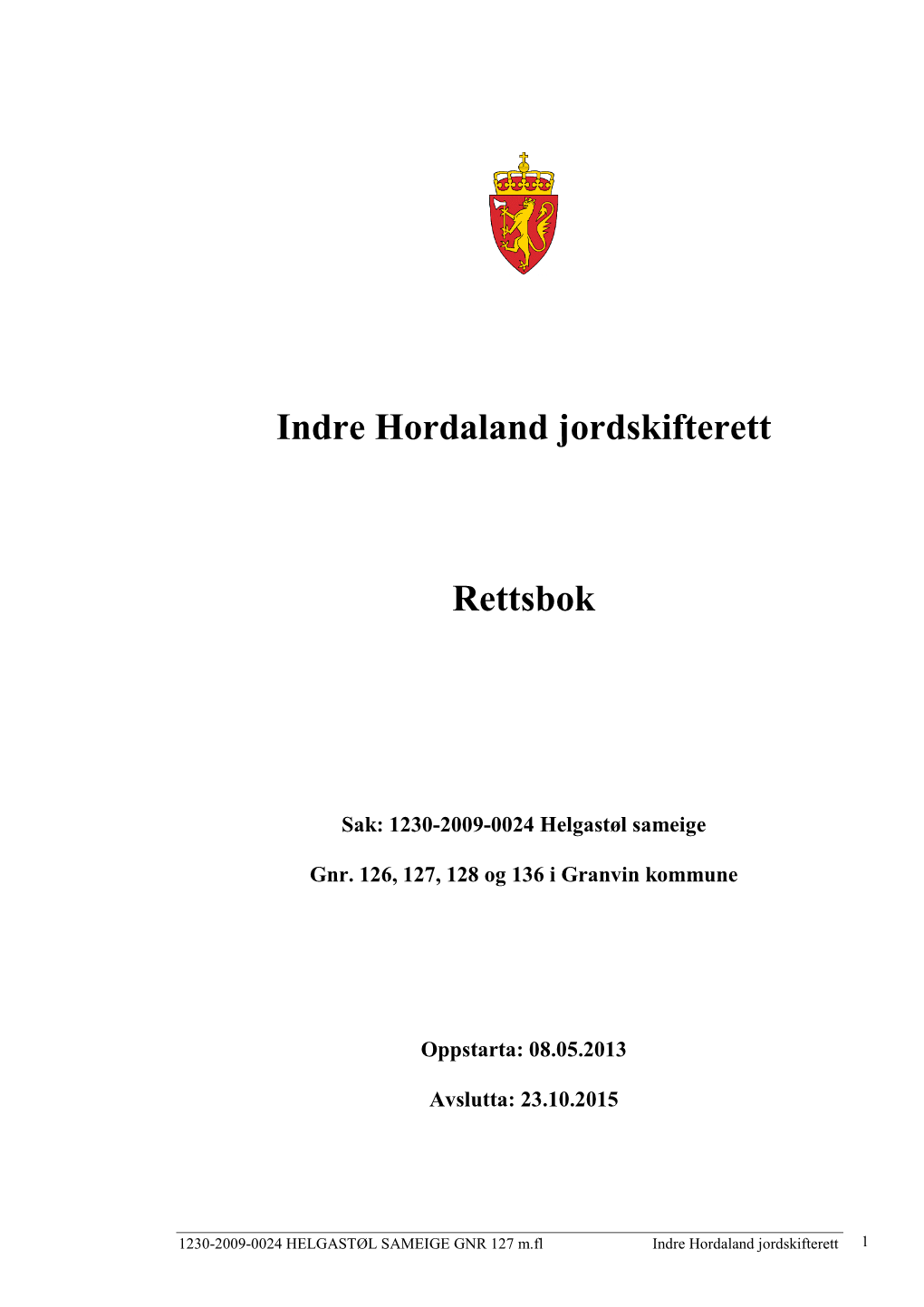 Indre Hordaland Jordskifterett Rettsbok