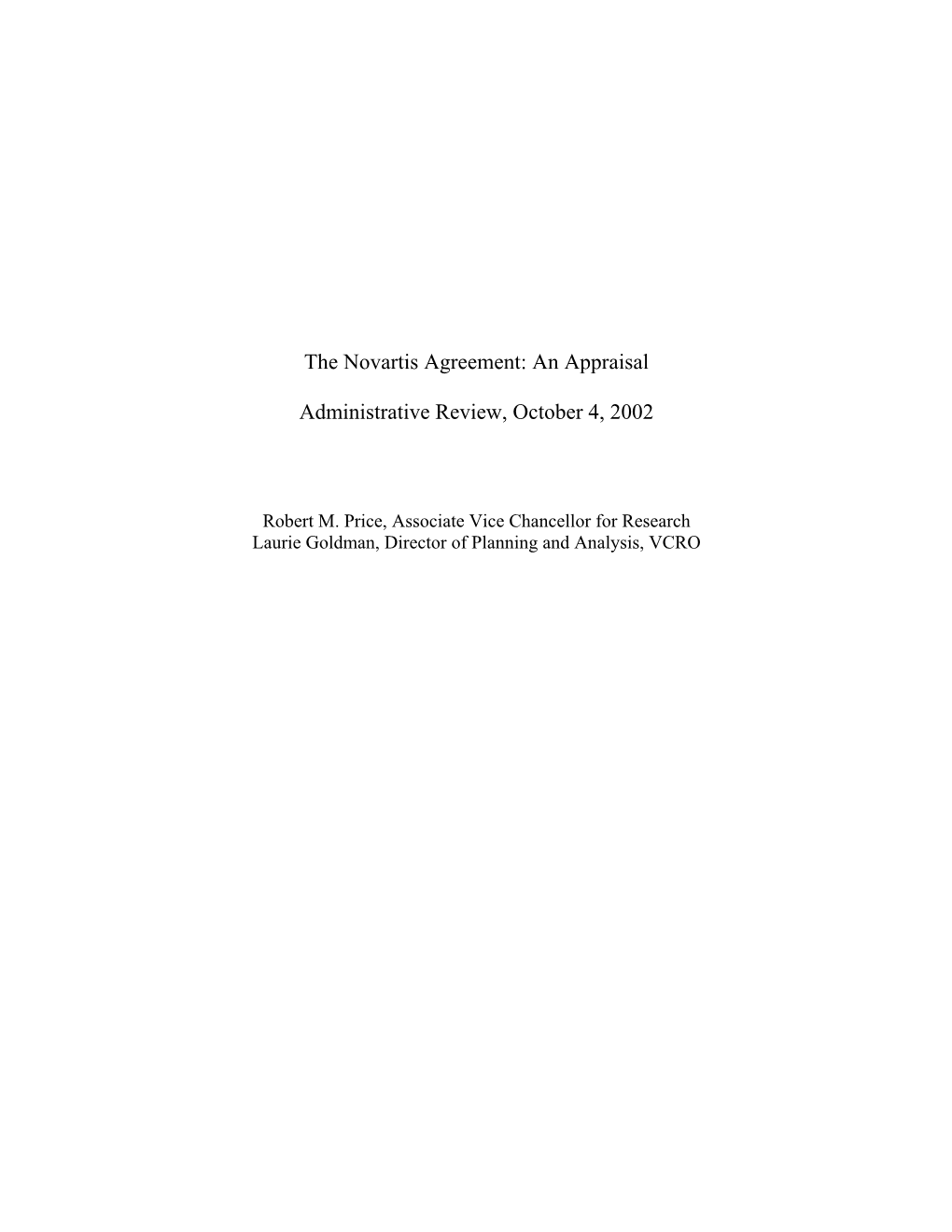 The Novartis Agreement: an Appraisal