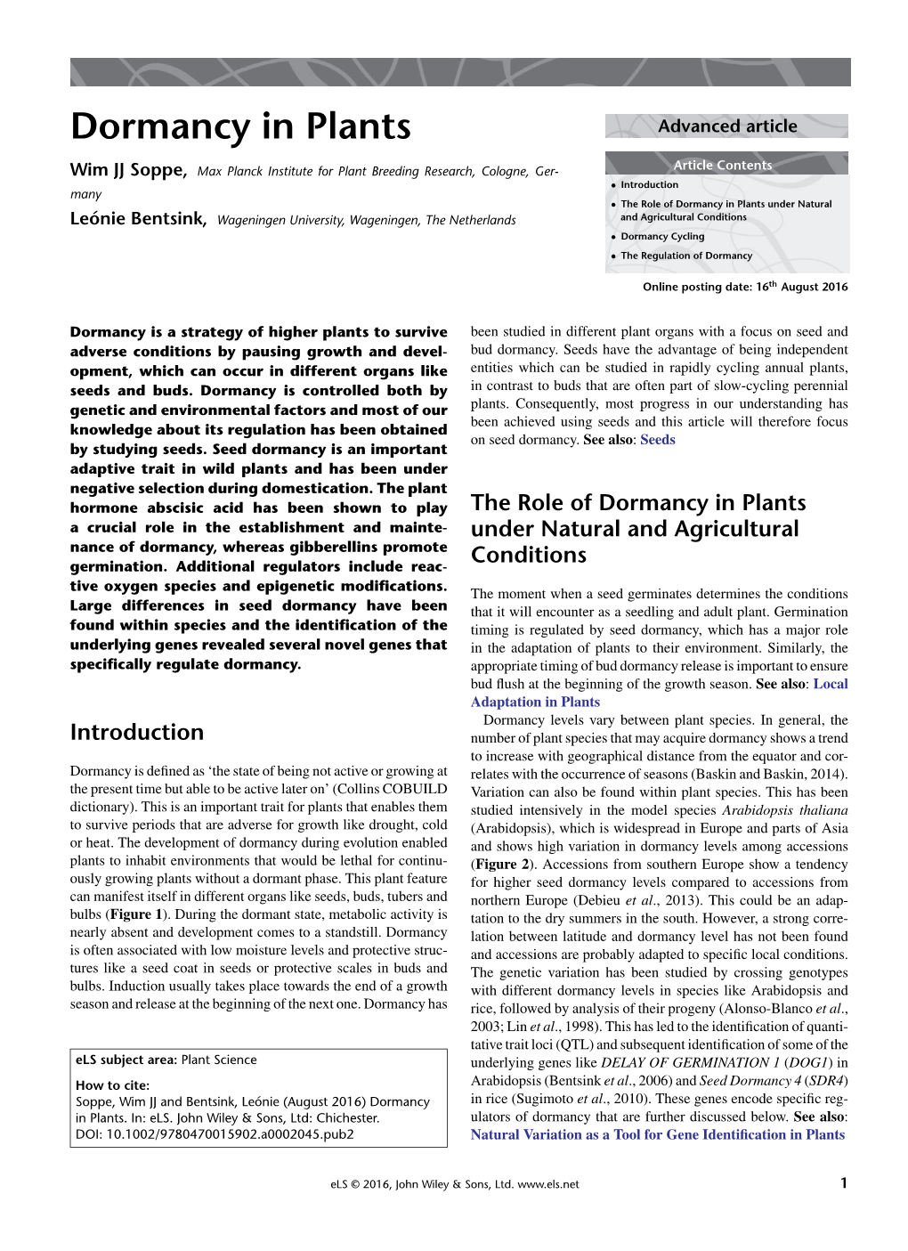 Dormancy in Plants Advanced Article