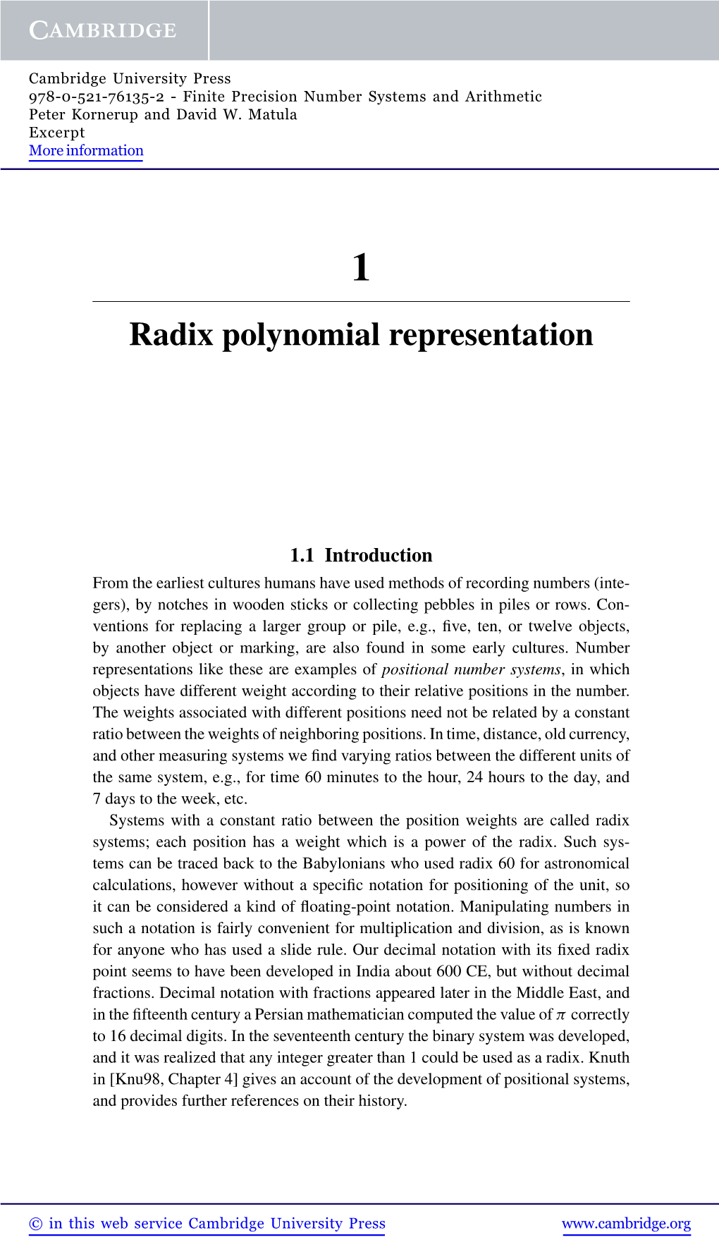 Radix Polynomial Representation