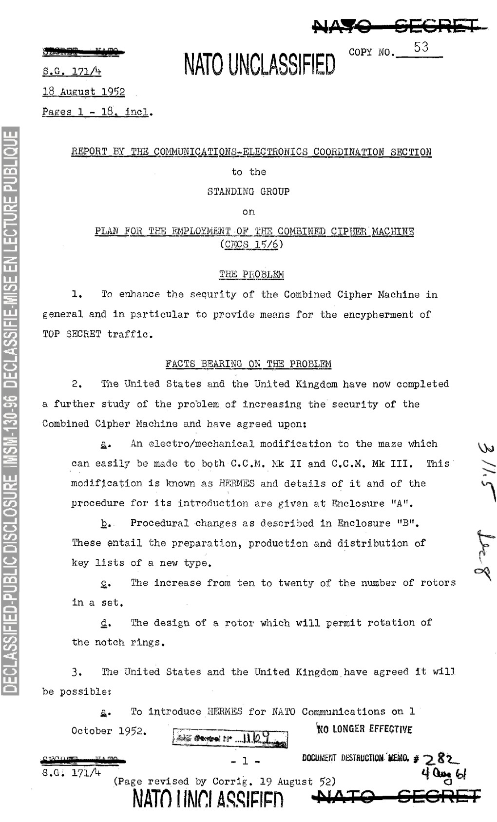 NATO UNCLASSIFIED NATO ---- a S S HERMES and Details of It and of the the of and It of Details and HERMES S U TANDING GROUP GROUP TANDING N ~ ~ R to R Gvna Nlsr 