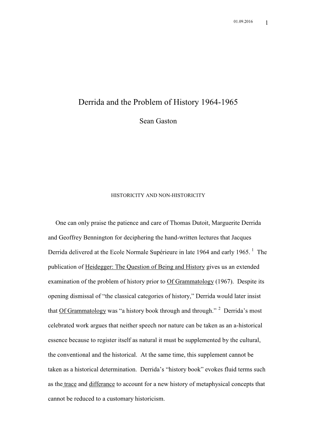 Derrida and the Problem of History 1964-1965