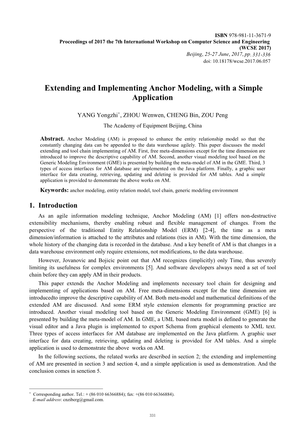 Extending and Implementing Anchor Modeling, with a Simple Application