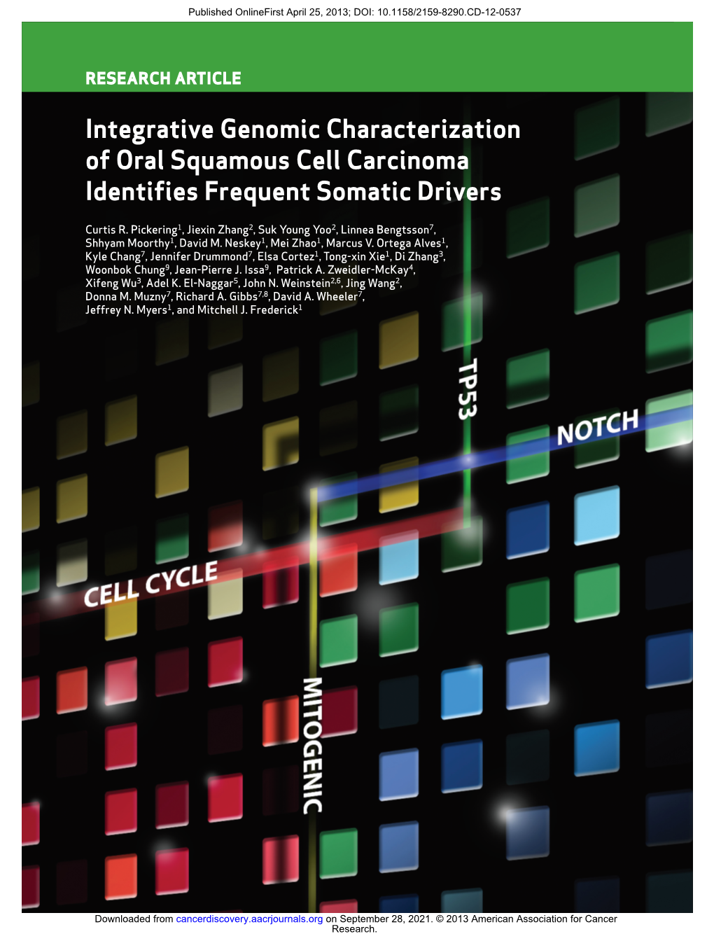 Integrative Genomic Characterization of Oral Squamous Cell Carcinoma Identiﬁ Es Frequent Somatic Drivers