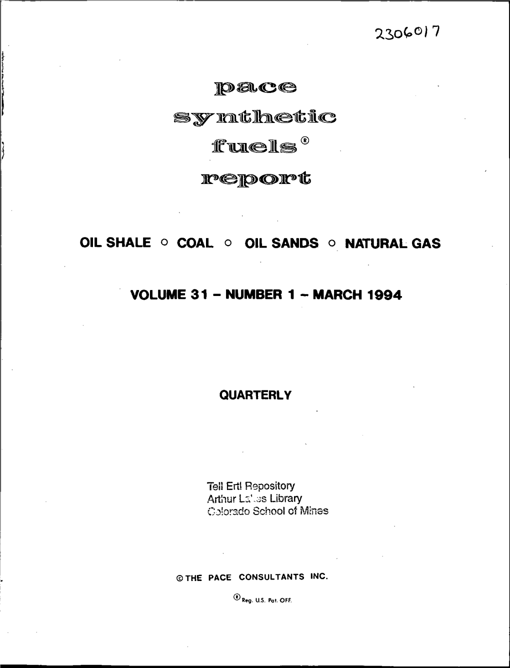 PACE Synthetic Fuels Report V. 31 No. 1