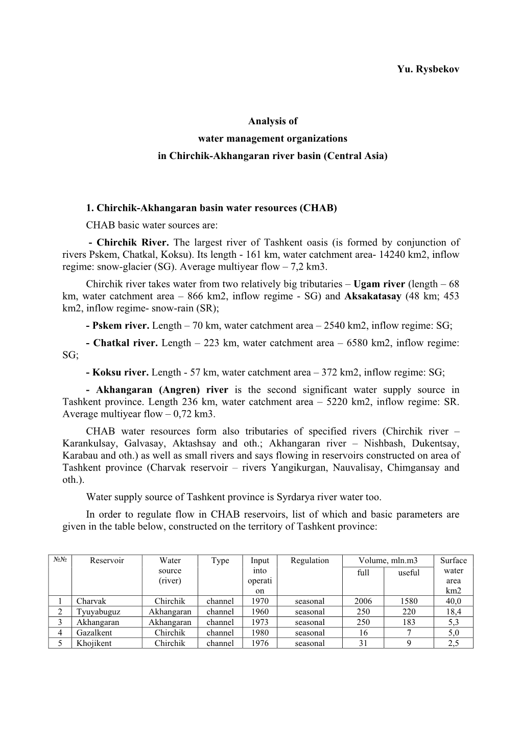 Analysis of Water Management Organizations in Chirchik-Akhangaran River Basin (Central Asia)